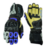 Bespoke Motorcycle Racing Leather Gloves - Blue and Yellow Colour