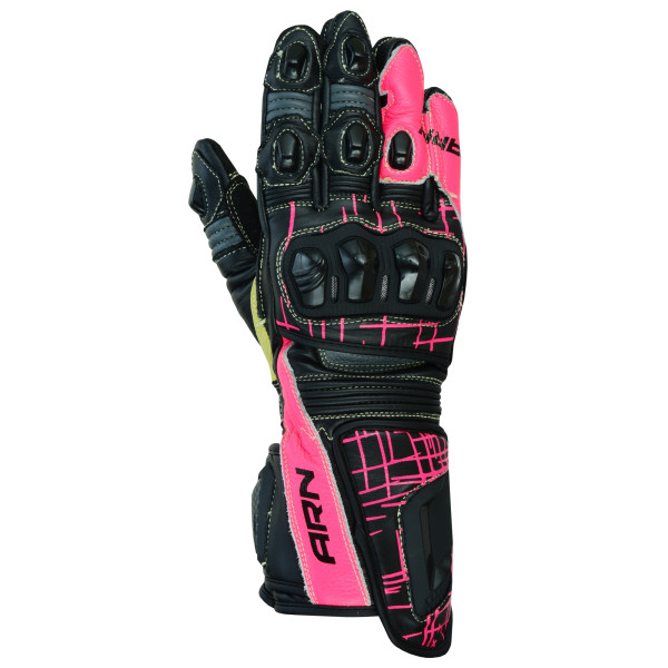 Bespoke Motorcycle Racing Leather Gloves Pink and Green Colour